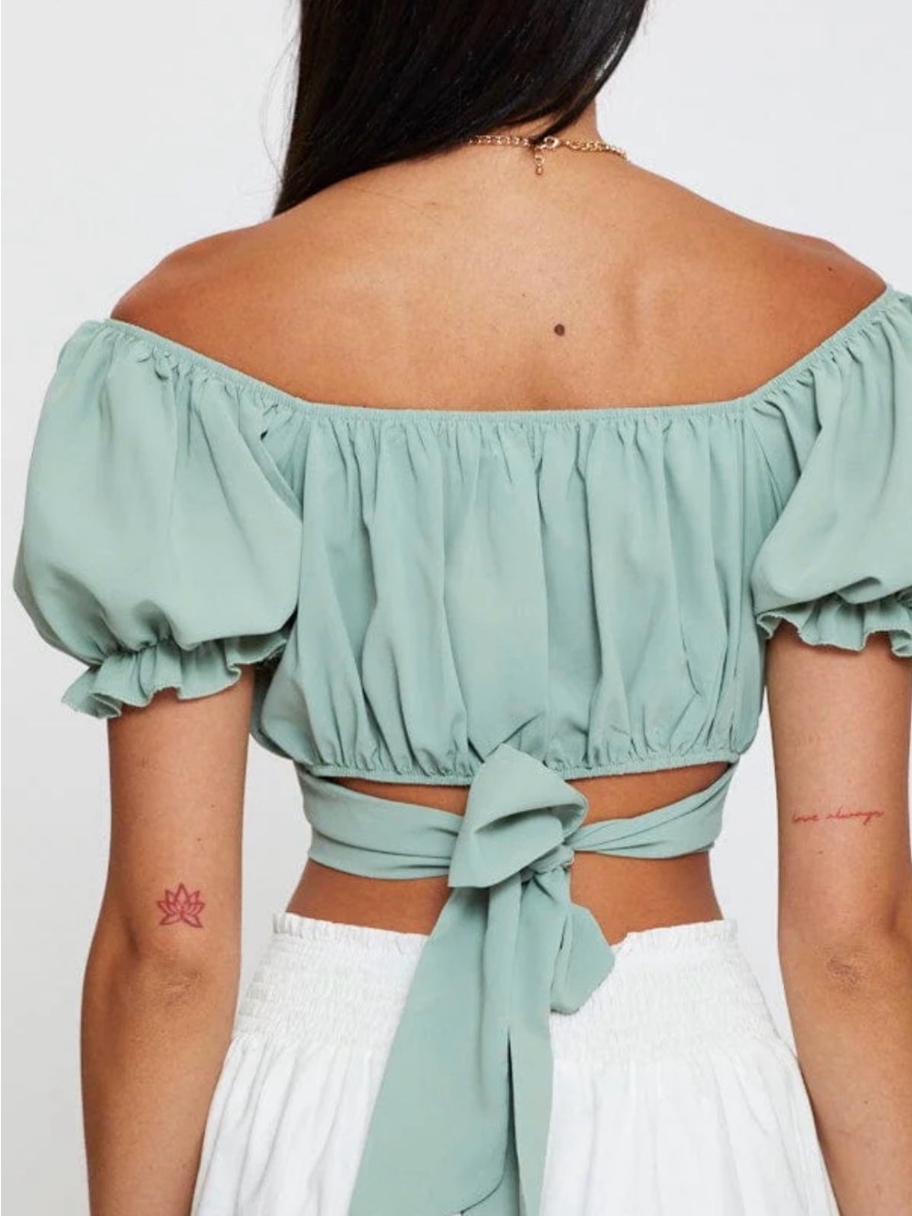 Better Be Mint Sage Puff-Sleeve Cropped Wrap Top - Picture 2 of 10